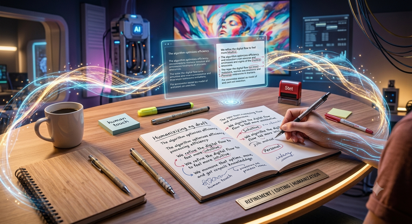 Text editing and writing tools representing the humanization process