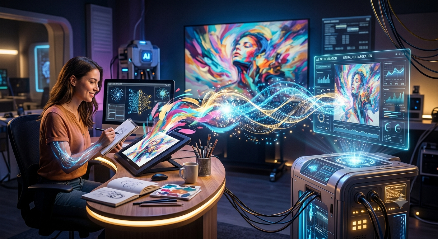 AI technology concept representing the intersection of artificial intelligence and human creativity